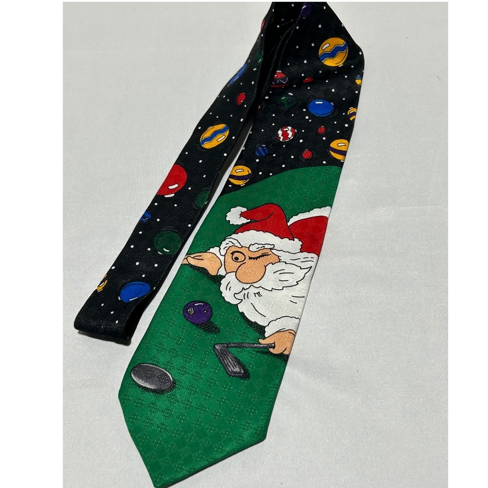 Vtg Happy Holidays Hallmark Neck tie Santa Golf Novelty Christmas Gift Dad core
